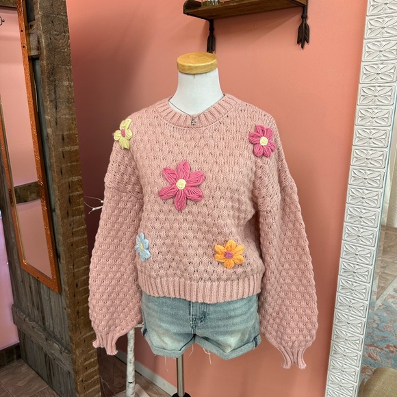 Very J Sweaters - NEW! Very J Crochet Flower Blush Sweater